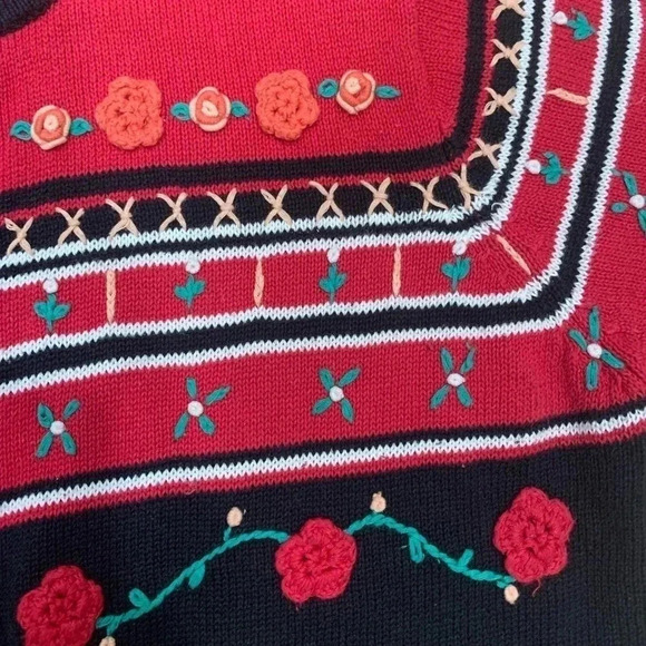 Vintage floral embroidered red button down cardigan sweater cotton blend | LP - Picture 3 of 7